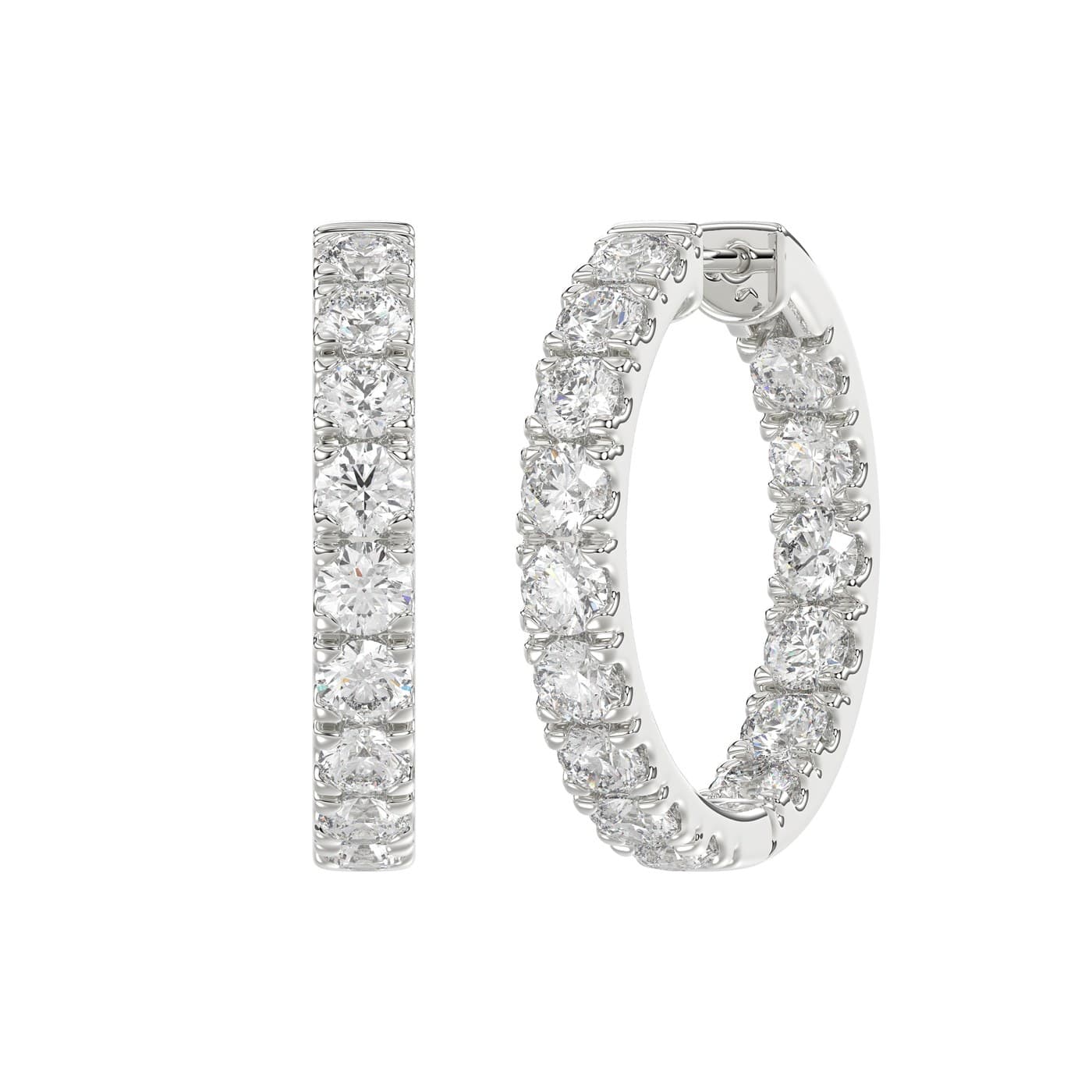 Diamond hoop earrings in white gold, framifrån view
