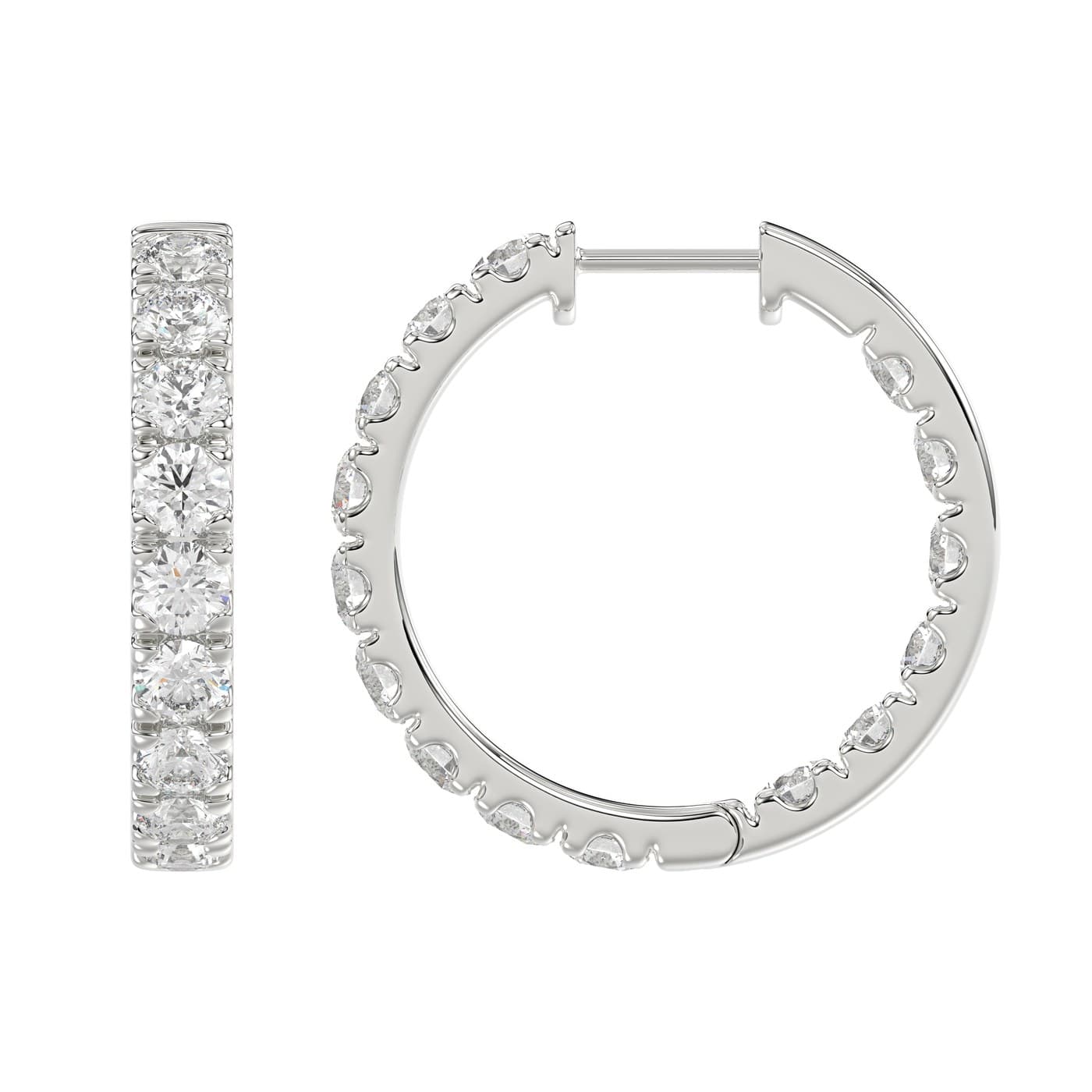 Diamond hoop earrings in white gold, detalj view