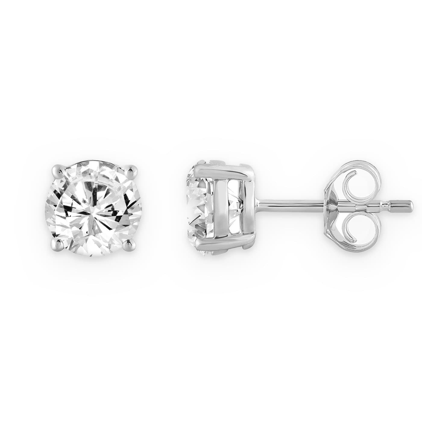 Round diamond studs in white gold, side view