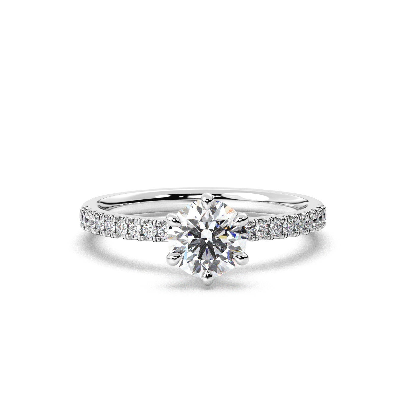 Solitaire pavé diamond ring in white gold